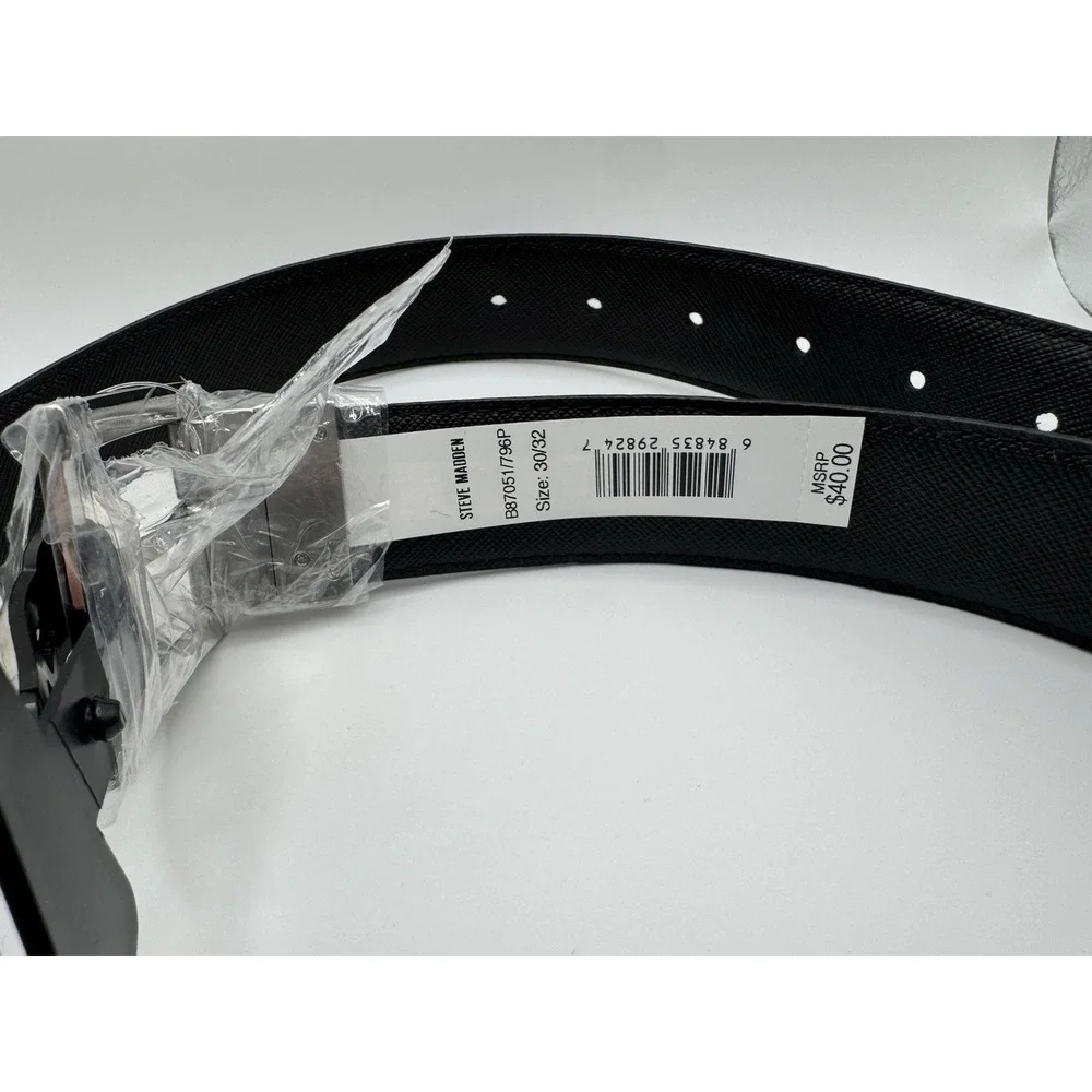 NWT Steve Madden Reversible‎ Belt Black Brown Size 30 32 Silver Buckle New